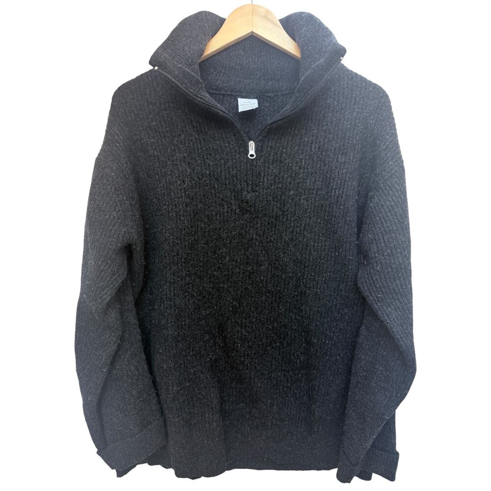 Oisin Ban Irish Wool Half Zip Sweater Mens Medium Black Made In Ireland Donegal